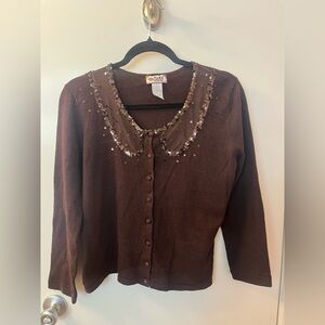 Tiara Chocolate Sequin Cardigan EUC (RSB) Size Small